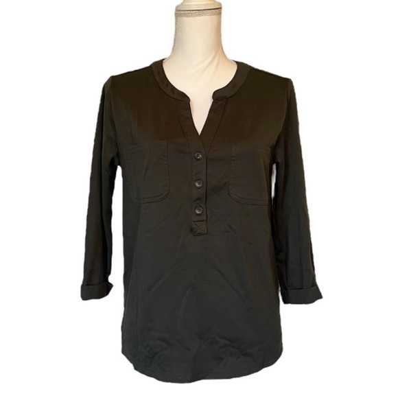 Old Navy Army Green 3/4 Sleeve Buttoned Mandarin Collar Women’s Blouse Small - Picture 14 of 14